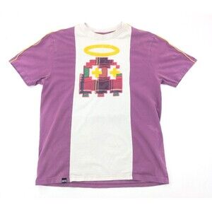 BKYS Distressed Pac-Man Ghost Invader Fuzzy Halo Short Sleeve T-Shirt Size Small